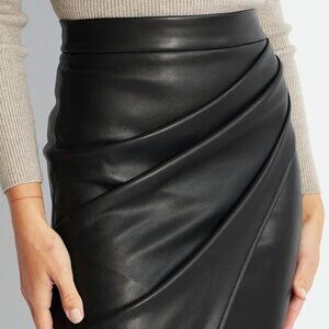 Pleated Split PU Leather Skirt